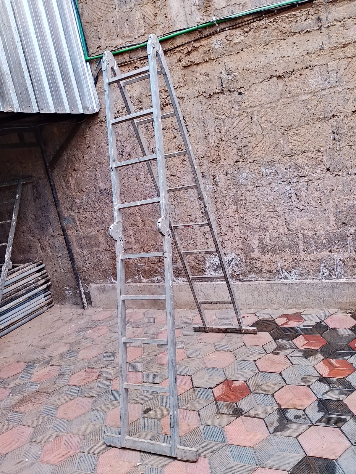 Foldable aluminium ladder in A-frame position