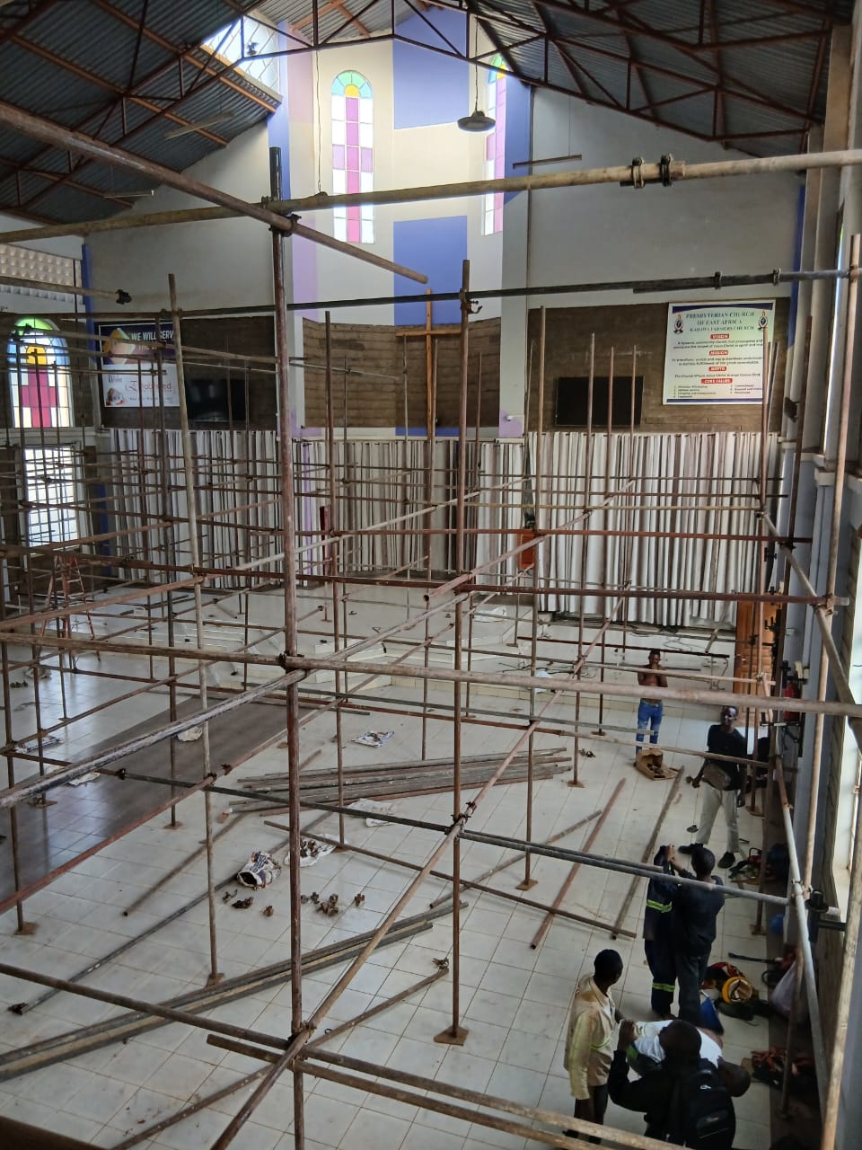 Interior scaffolding at PCEA Kahawa Farmers Church